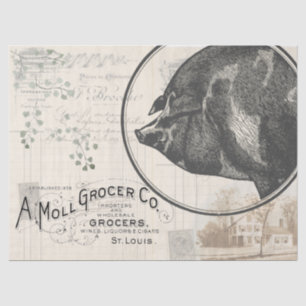 Farmhouse Pig Decoupage Tissue Paper Gift Wrap