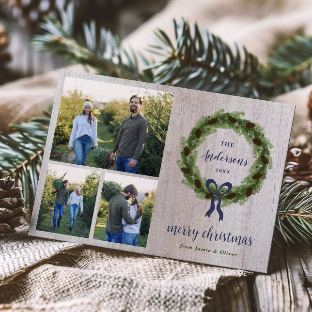 Farmhouse Pine Wreath 3 Photo | Christmas Letter Holiday Card (Creator Uploaded)