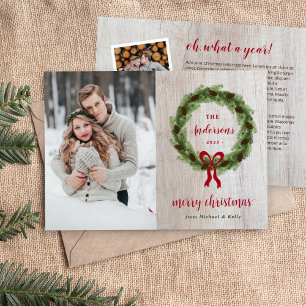 Farmhouse Pine Wreath 3 Photo   Christmas Letter Holiday Card