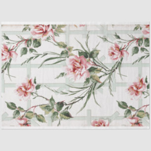 Farmhouse Pink Roses on Garden Trellis Tissue Paper
