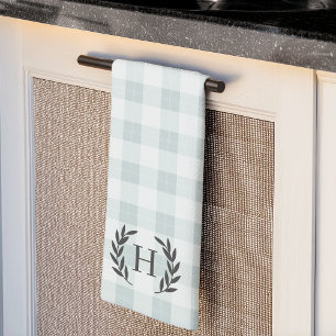 Farmhouse Plaid Laurel Monogram Tea Towel