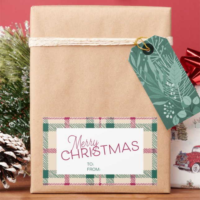 Farmhouse Plaid Merry Christmas To/From Gift Label (Creator Uploaded)