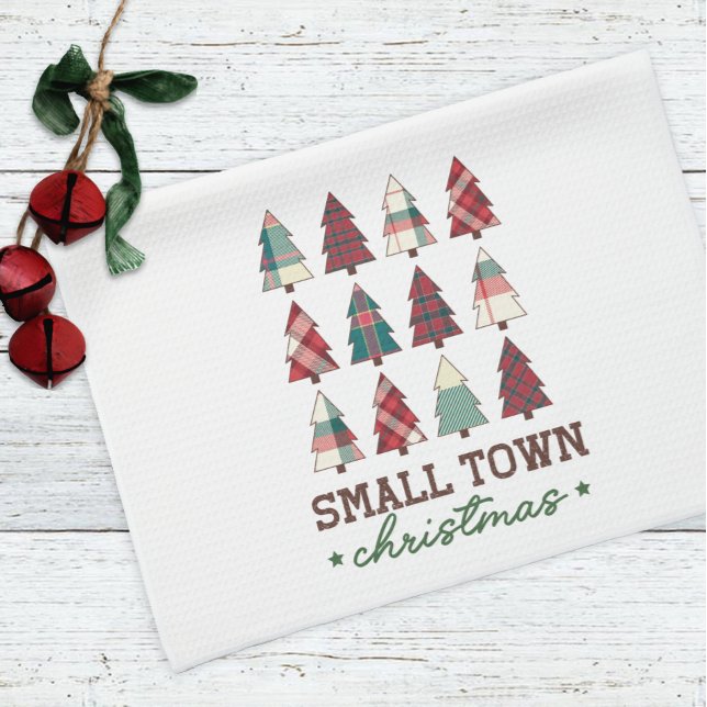Farmhouse Plaid Tree Small Town Christmas  Tea Towel (Creator Uploaded)