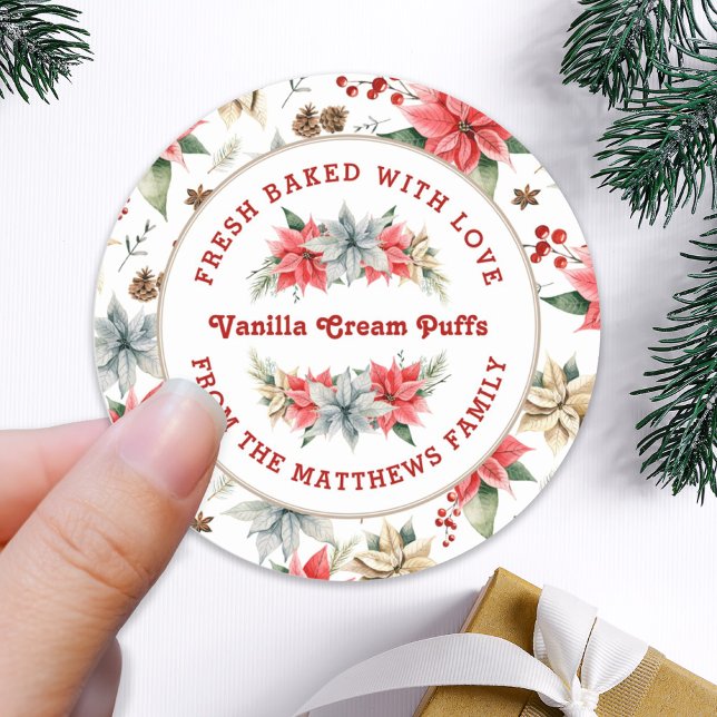 Farmhouse Poinsettia Baked with Love Holiday Classic Round Sticker (Creator Uploaded)
