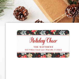 Farmhouse Poinsettia Black Rustic Holiday Cheer Label