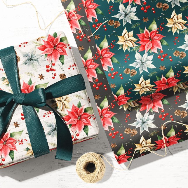Farmhouse Poinsettia Christmas & Holiday Wrapping Paper Sheet (Creator Uploaded)