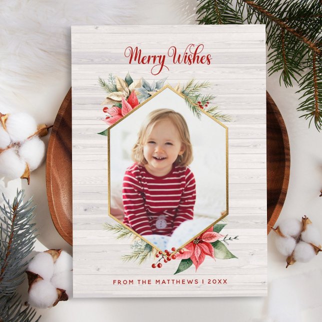 Farmhouse Poinsettia Christmas Photo Magnetic Card (Creator Uploaded)