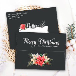 Farmhouse Poinsettia Dark A7 5x7 Christmas Card Envelope