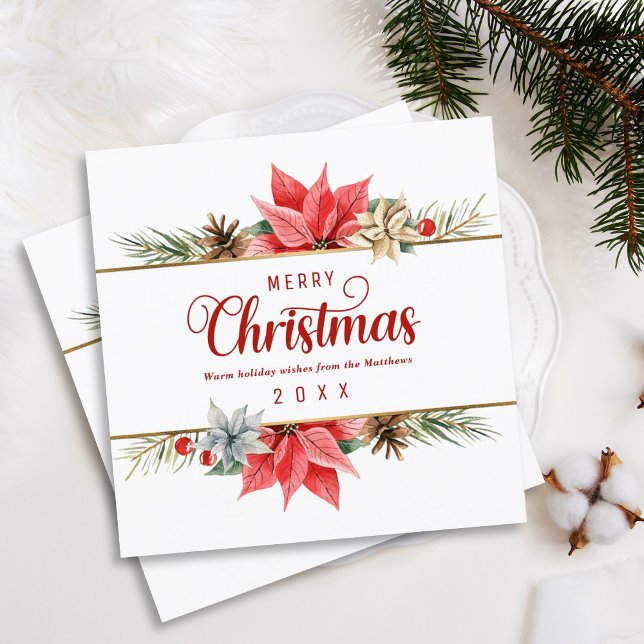 Farmhouse Poinsettia Gold Framed Square Christmas Holiday Card (Creator Uploaded)