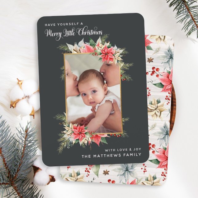 Farmhouse Poinsettia Merry Little Christmas Photo  Holiday Card (Creator Uploaded)