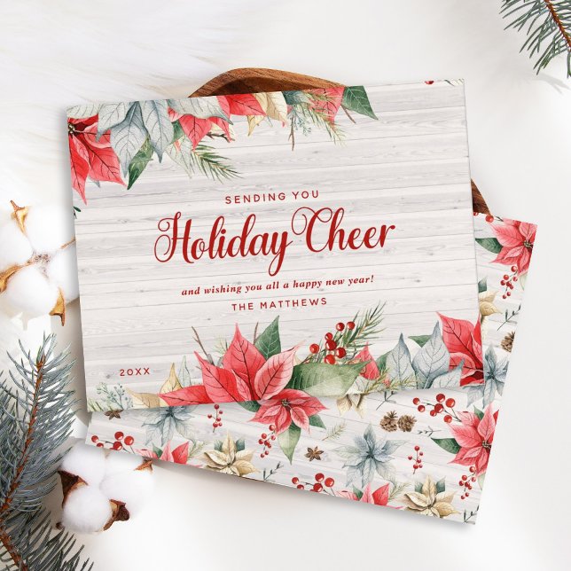 Farmhouse Poinsettia Rustic Chic Christmas Cheer Holiday Card (Creator Uploaded)