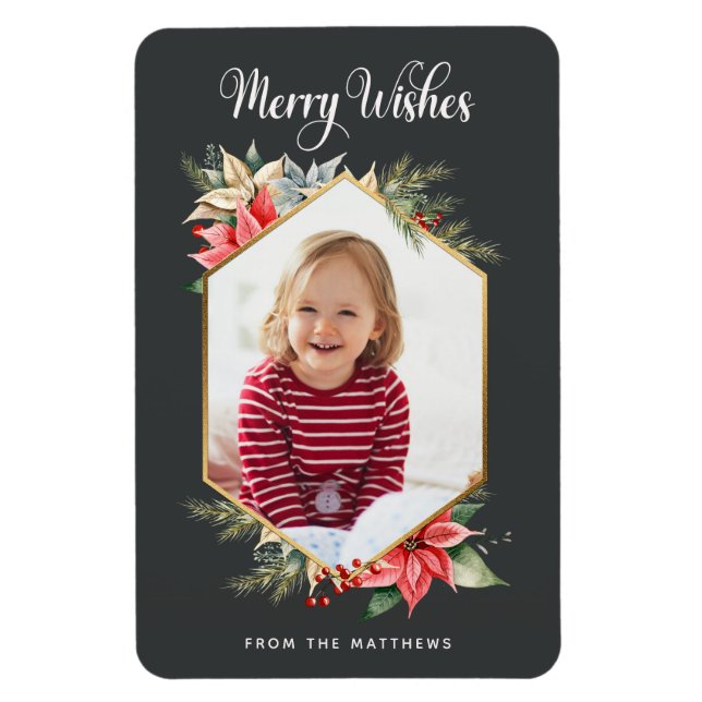 Farmhouse Poinsettia Rustic Holiday Photo Card Magnet (Vertical)