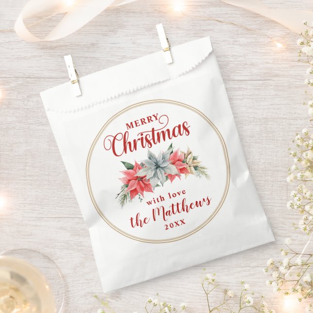 Farmhouse Poinsettia Rustic Merry Christmas Favour Bags (Clipped)
