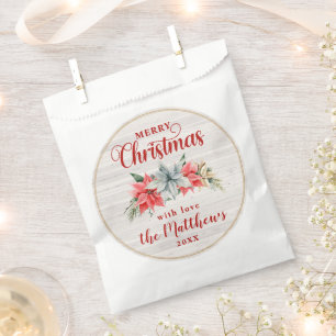 Farmhouse Poinsettia Rustic Merry Christmas Wood Favour Bags