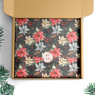 Farmhouse Poinsettia Watercolor Winter Foliage Tissue Paper