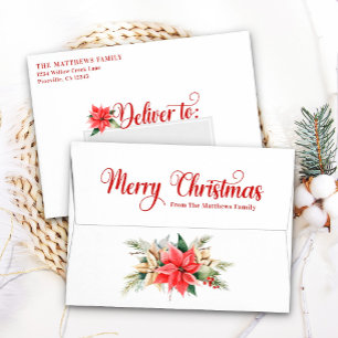 Farmhouse Poinsettia White A7 5x7 Christmas Card Envelope