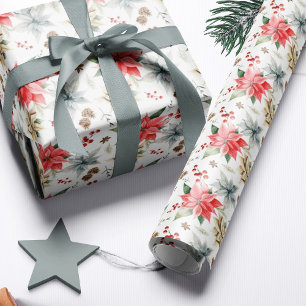 Farmhouse Poinsettia White Rustic Christmas Wrapping Paper