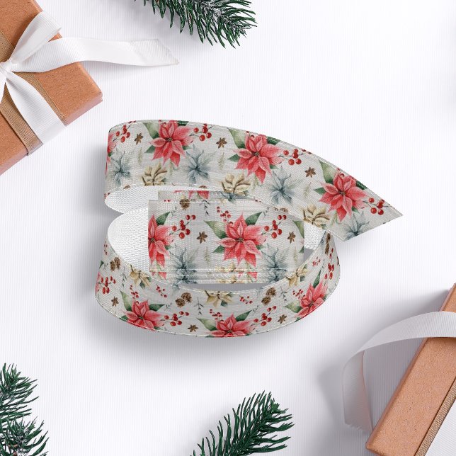 Farmhouse Poinsettia Wooden Rustic Christmas Grosgrain Ribbon (Creator Uploaded)