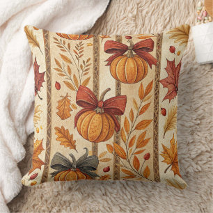 Farmhouse Pumpkin Bow Autumn Pattern Cushion