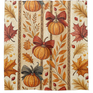 Farmhouse Pumpkin Bow Autumn Pattern Shower Curtain