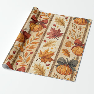 Farmhouse Pumpkin Bow Autumn Pattern Wrapping Paper
