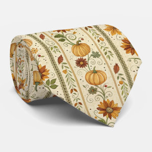 Farmhouse Pumpkin Fall Foliage Autumn Pattern Tie