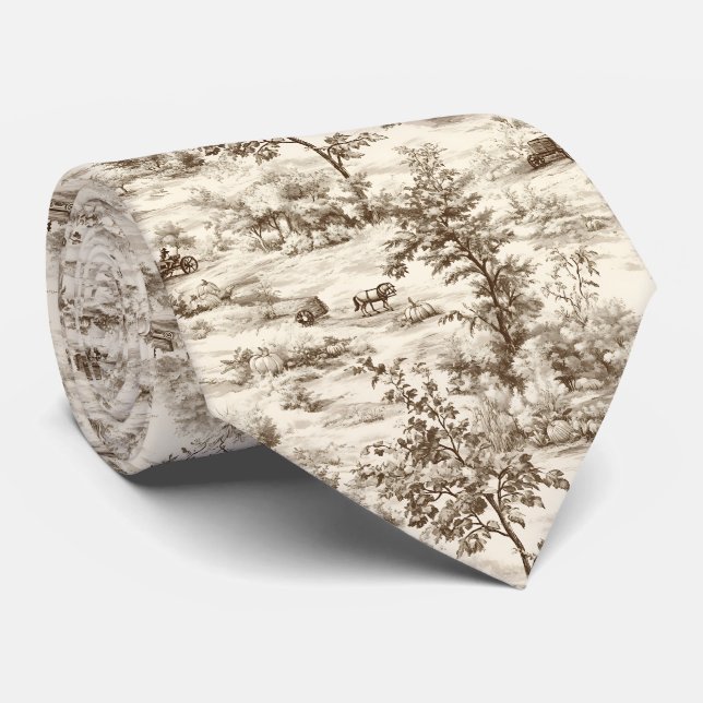 Farmhouse Pumpkin Harvest Countryside Toile (1) Tie (Rolled)