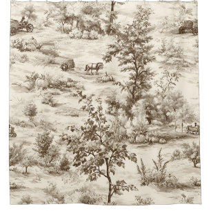 Farmhouse Pumpkin Harvest Countryside Toile Shower Curtain
