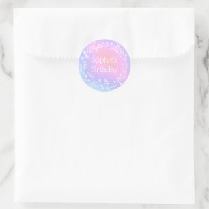 Farmhouse Purple Pink Ombre Kids Birthday Favour Classic Round Sticker
