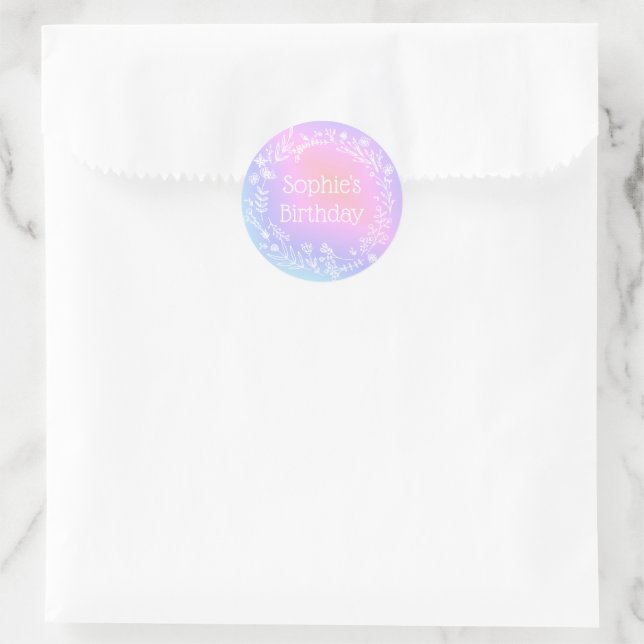 Farmhouse Purple Pink Ombre Kids Birthday Favour Classic Round Sticker (Bag)
