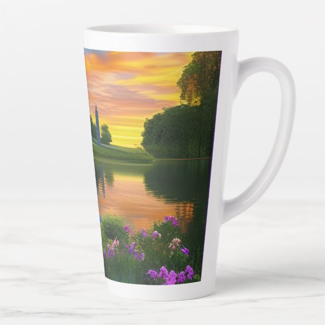 Farmhouse Purple Roof Pond at Sunrise Latte Mug (Right)