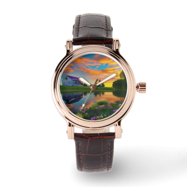 Farmhouse Purple roof Pond at Sunrise Watch (Front)