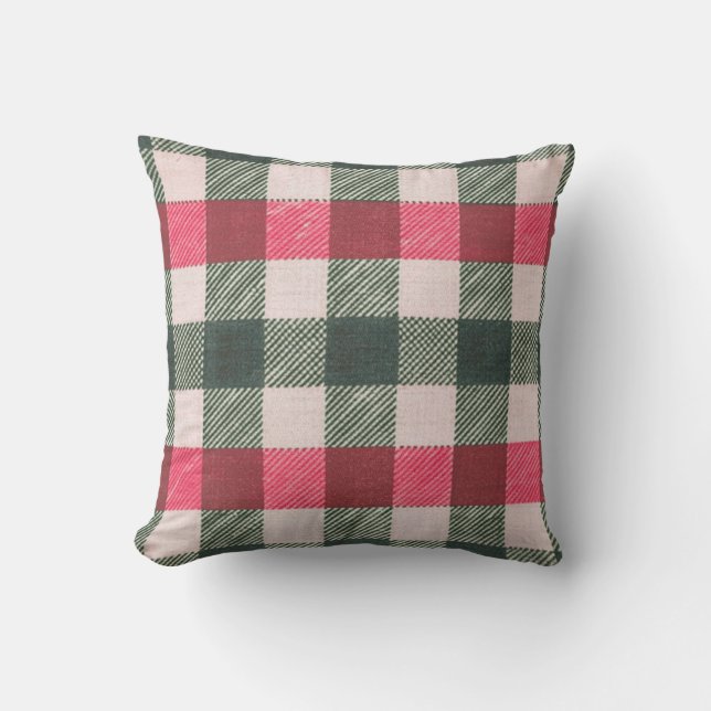 Farmhouse Red and Green Gingham Cushion (Front)