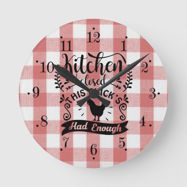 Farmhouse Red And White Gingham Kitchen Wall Clock (Front)
