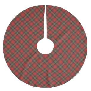 Farmhouse red black gold diagonal plaid pattern brushed polyester tree skirt