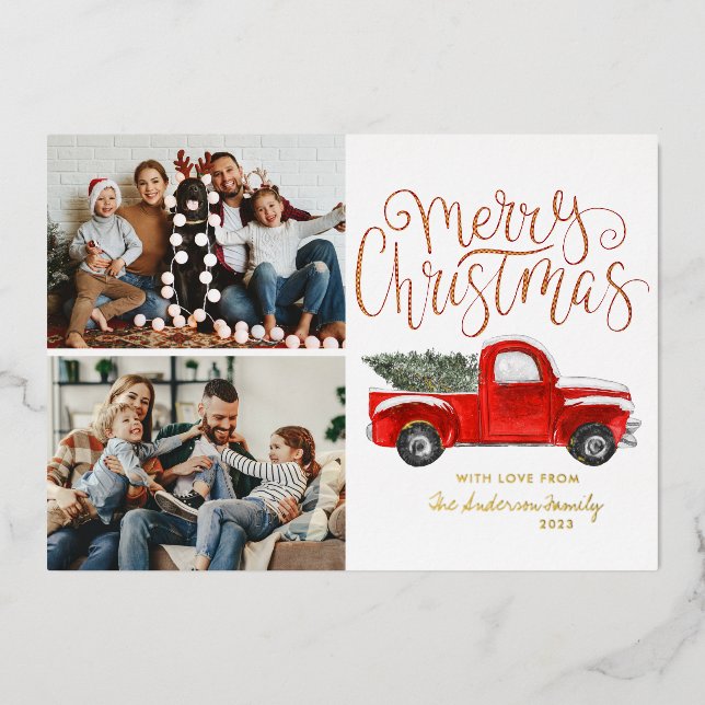 Farmhouse Red Christmas Truck | Holiday Photo (Front)