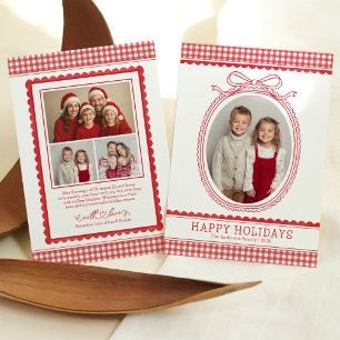 Farmhouse Red Gingham Bow Christmas Holiday Photo Card