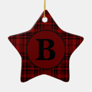 FARMHOUSE RED GINGHAM CHECKERED PLAID CERAMIC ORN TREE DECORATION