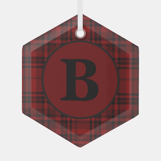 FARMHOUSE RED GINGHAM CHECKERED PLAID   GLASS TREE DECORATION (Front)