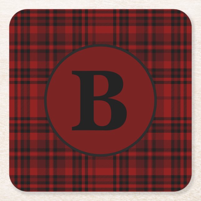 FARMHOUSE RED GINGHAM CHECKERED PLAID   SQUARE PAPER COASTER (Front)