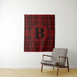 FARMHOUSE RED GINGHAM CHECKERED PLAID  TAPESTRY