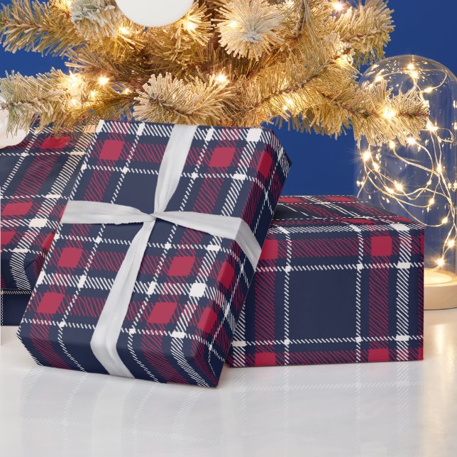  Farmhouse red navy white hand drawn plaid pattern Wrapping Paper (Holidays)