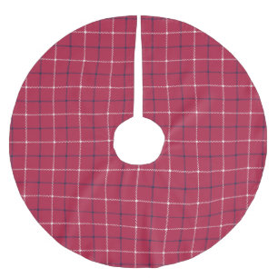 Farmhouse red navy white hand drawn plaid rustic brushed polyester tree skirt