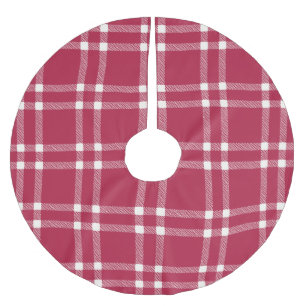 Farmhouse red off white hand drawn plaid rustic brushed polyester tree skirt