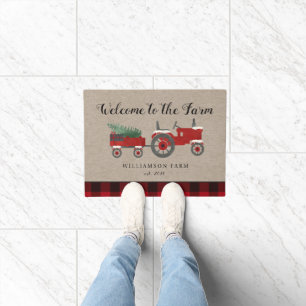 Farmhouse Red Plaid Personalised Monogrammed  Doormat