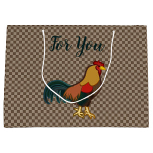 Farmhouse Rooster Design Gingham Gift Bag Chicken