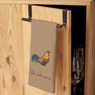 Farmhouse Rooster Personalised Brown Kitchen Towel