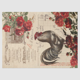 Farmhouse Rooster Roses Decoupage Ephemera Tissu Tissue Paper