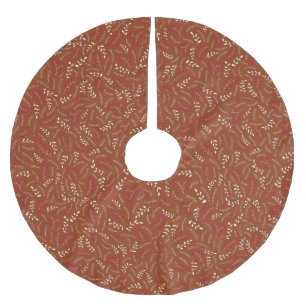 Farmhouse rust cinnamon rustic foliage pattern brushed polyester tree skirt