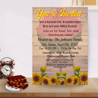 Farmhouse Rustic BBQ Invitation Pig-roast Wood 